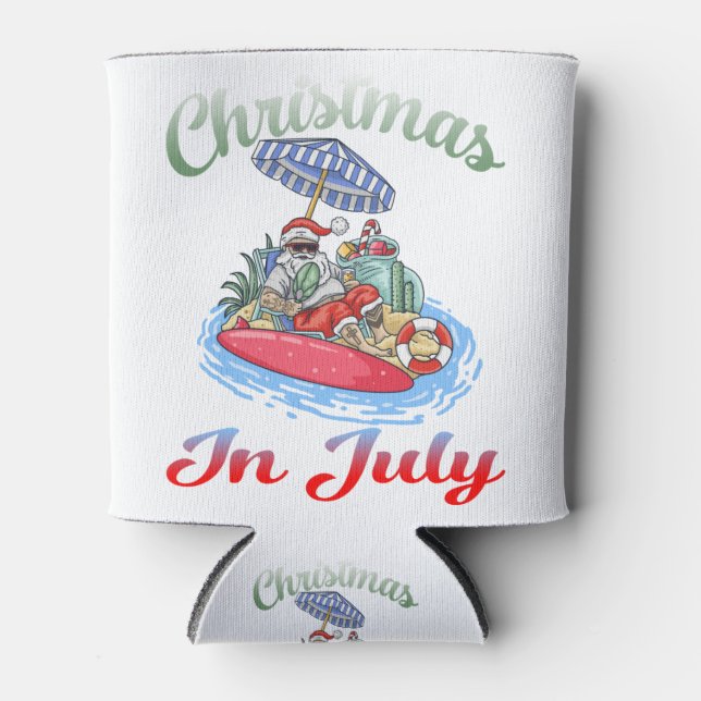 Rafraîchisseur Pour Canette Noël en juillet Père Noël Surfing T Shirt été (Devant)