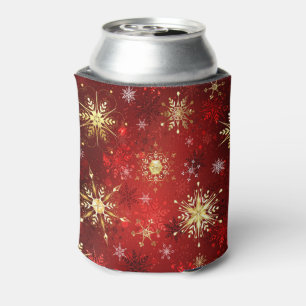 Rafraîchisseur Pour Canette Noël Golden Snowflakes sur Arrière - plan rouge