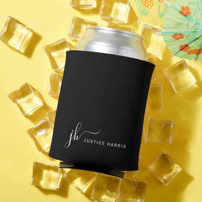 Rafraîchisseur Pour Canette Noir élégant Script Monogramme Moderne Personnalis (Été in situ)