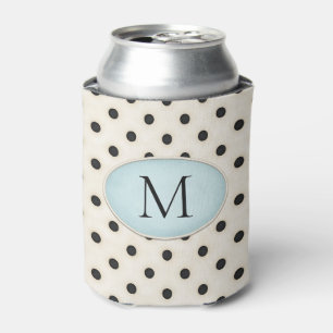 Rafraîchisseur Pour Canette Noir Pois ivoire et bleu pâle Monogramme