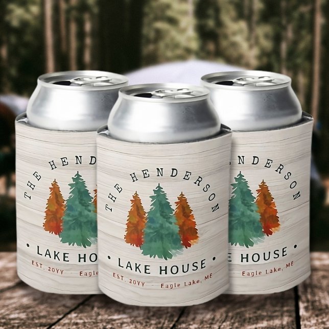 Rafraîchisseur Pour Canette Nom de famille Lake House Pine Tree bois Personnal (Créateur téléchargé)