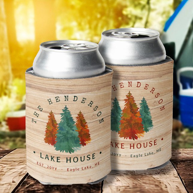 Rafraîchisseur Pour Canette Nom de famille Lake House Pine Tree bois Personnal (Créateur téléchargé)