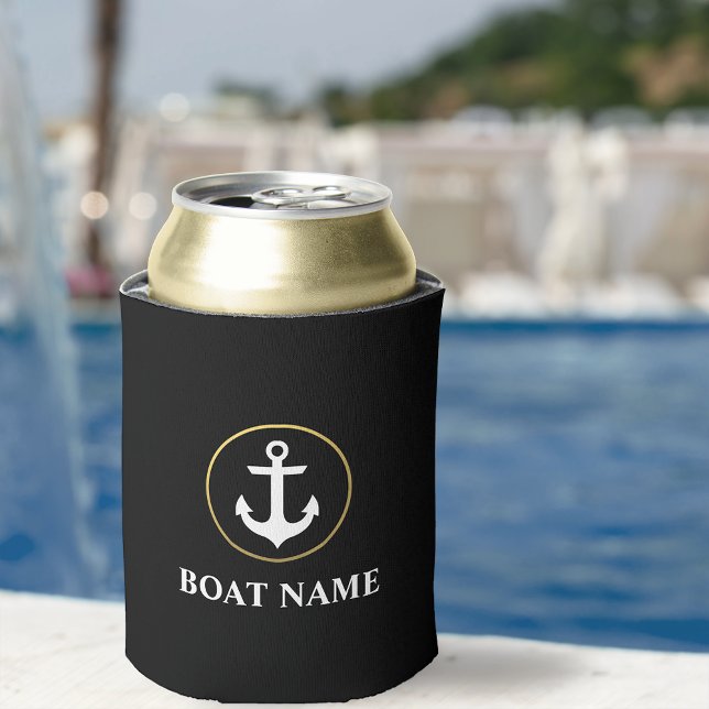 Rafraîchisseur Pour Canette Nom du bateau nautique Ancre Black Gold (Customize to change text size or text style.)