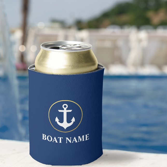 Rafraîchisseur Pour Canette Nom du bateau nautique Ancre Blue Gold (Customize to change text size or text style.)