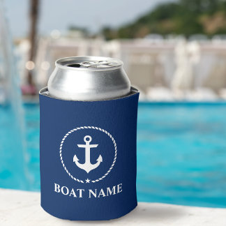 Rafraîchisseur Pour Canette Nom du bateau nautique Ancre corde bleu marine