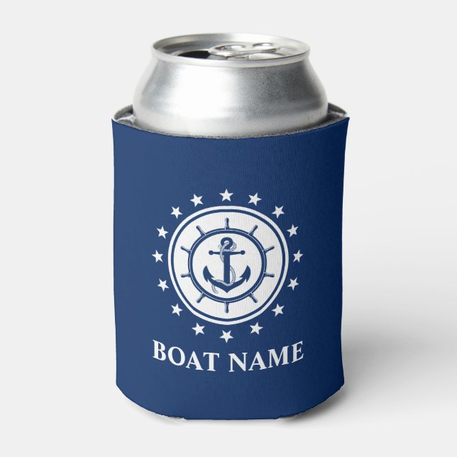 Rafraîchisseur Pour Canette Nom du bateau nautique Ancre corde Stars Bleu (Can devant)