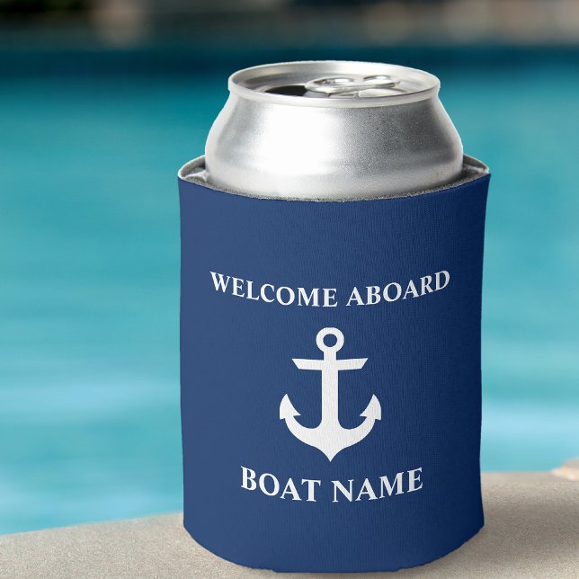 Rafraîchisseur Pour Canette Nom du bateau nautique Ancre Marine Blue Welcome (Customize to change text size or text style.)