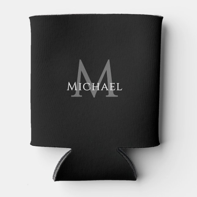 Rafraîchisseur Pour Canette Nom Initial Élégant Monogramme Noir Personnalisé (Devant)