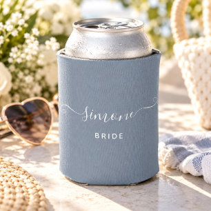 Rafraîchisseur Pour Canette Nom personnalisé Chic Script Mariée Mariage Bleu P