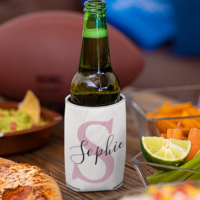 Rafraîchisseur Pour Canette Nom personnalisé moderne Monogramme rose (Créateur téléchargé)