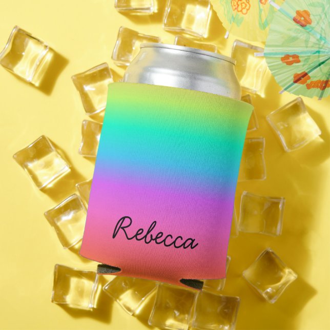 Rafraîchisseur Pour Canette Nom personnalisé Pastel Rainbow Pride (Été in situ)
