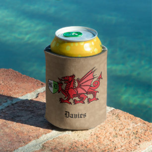 Rafraîchisseur Pour Canette Nom personnalisé Welsh Dragon et monogramme