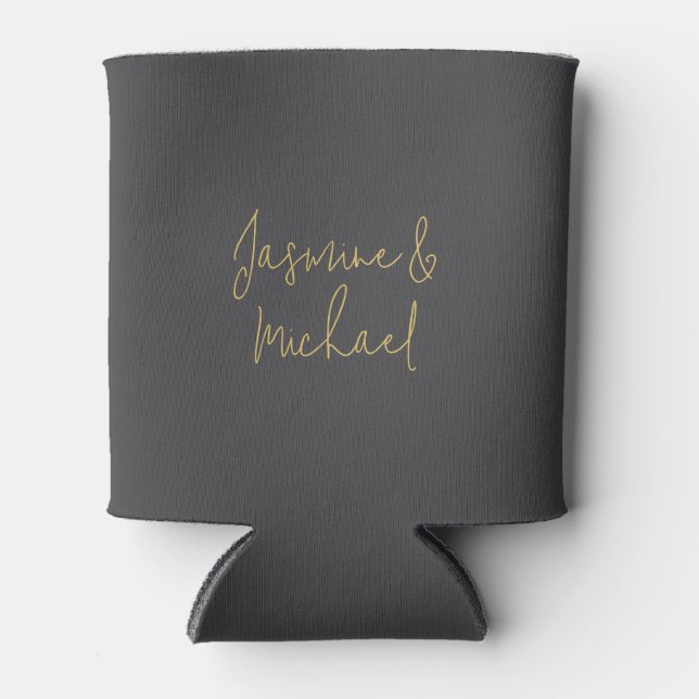 Rafraîchisseur Pour Canette Noms de couple de calligraphie chic gris et or (Devant)