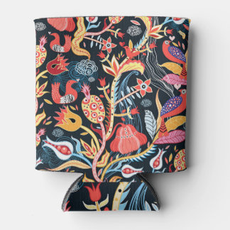Rafraîchisseur Pour Canette Oiseaux floraux foncés : Motif ornemental.
