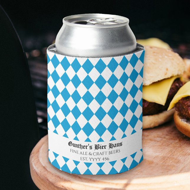 Rafraîchisseur Pour Canette Oktoberfest Texte médiéval personnalisé Bayern Ble (Medieval Bayern blue and white beer can cooler for oktoberfest and beyond)