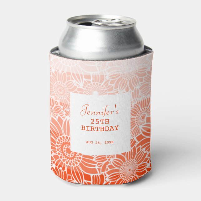 Rafraîchisseur Pour Canette Orange Peach Stripes Floral Anniversaire (Can devant)