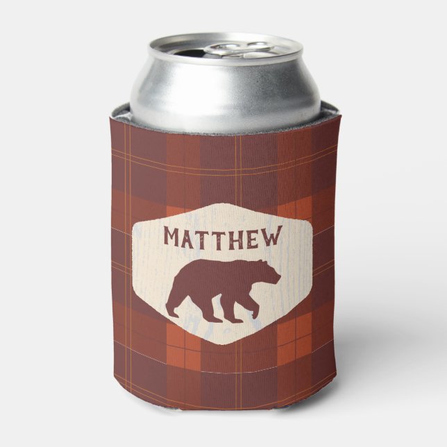 Rafraîchisseur Pour Canette Ours Rustique Retro Plaid Personnalisé (Can devant)