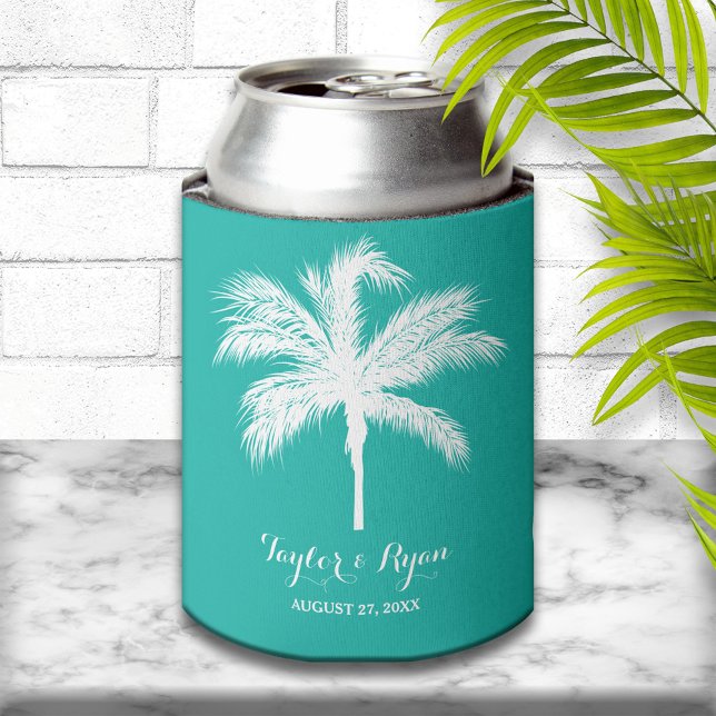 Rafraîchisseur Pour Canette Palm Tree Aqua Wedding Favoriser (Créateur téléchargé)