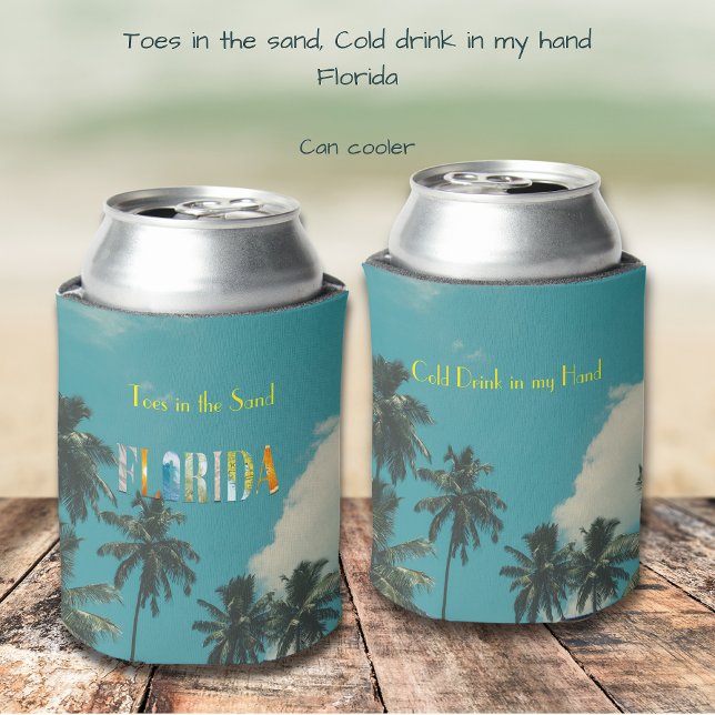 Rafraîchisseur Pour Canette Palm Tree Florida Beach House (Personalize this tropical Can Cooler. Toes in the sand, cold drink in my hand, Florida)