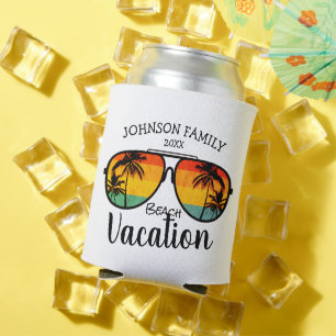 Rafraîchisseur Pour Canette Palm Trees Retro Lunettes de soleil Famille Vacanc