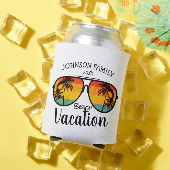 Rafraîchisseur Pour Canette Palm Trees Retro Lunettes de soleil Famille Vacanc (Été in situ)
