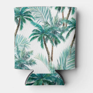 Rafraîchisseur Pour Canette Palmier tropical : Motif de la jungle aquarelle.