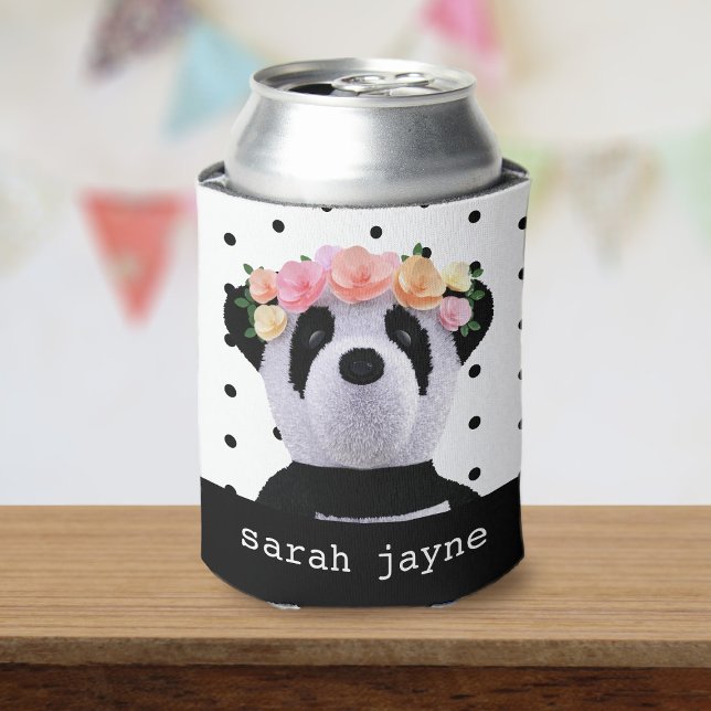 Rafraîchisseur Pour Canette Panda Party Polka Dot Nom Can Cooler (Perfect for Panda Parties and baby shower favors. Just add your name)
