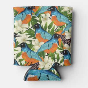 Rafraîchisseur Pour Canette papaye tropicale et motif d'oiseaux.