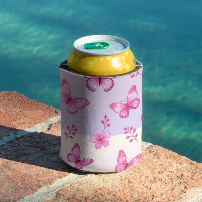 Rafraîchisseur Pour Canette Papillon rose et motif de fleurs (Piscine in situ)