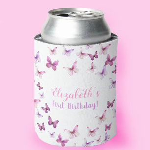Rafraîchisseur Pour Canette Papillon rose Premier anniversaire bébé fille