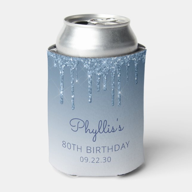 Rafraîchisseur Pour Canette Parties scintillant bleue personnalisée 80e annive (Can devant)