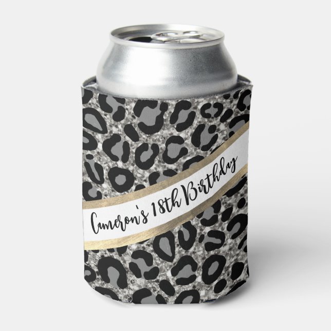 Rafraîchisseur Pour Canette Parties scintillant d'argent Leopard Girly Cheetah (Can devant)