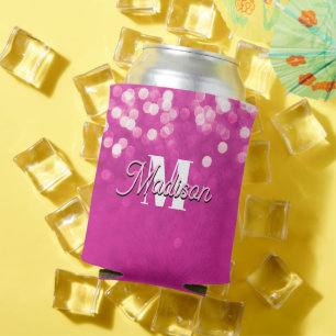 Rafraîchisseur Pour Canette Parties scintillant rose chaud Bokeh Monogramme