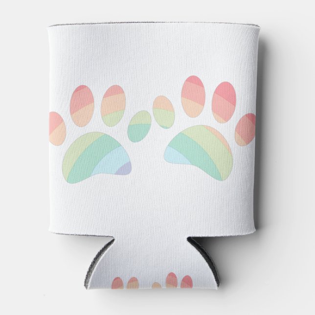 Rafraîchisseur Pour Canette Pastel Color Rainbow Chien Empreintes de pattes (Devant)