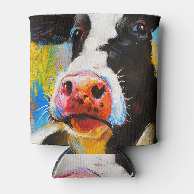 Rafraîchisseur Pour Canette Pastel Cow Portrait Peinture moderne (Devant)