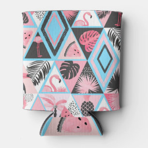 Rafraîchisseur Pour Canette Patchwork flamingo tropical, motif de palmier.