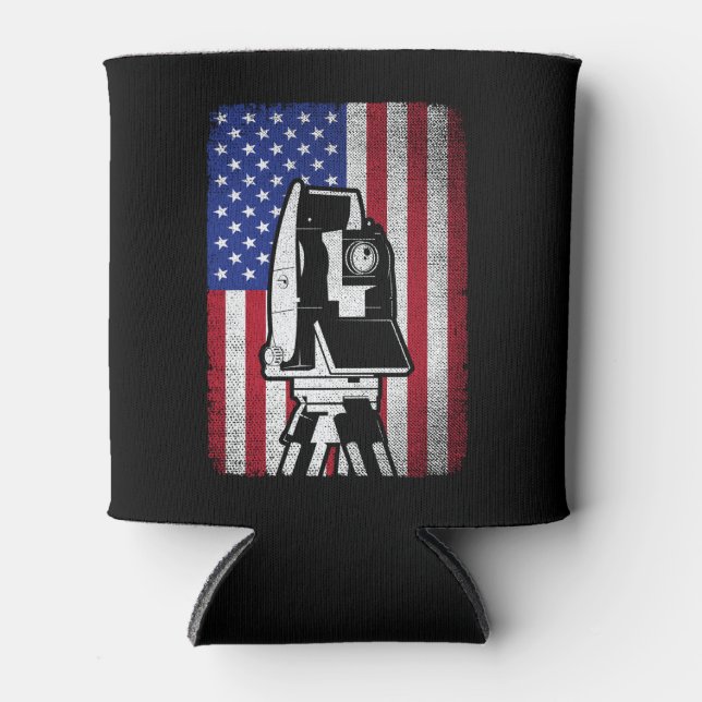 Rafraîchisseur Pour Canette Patriotique USA American Flag Land Surveyor (Devant)