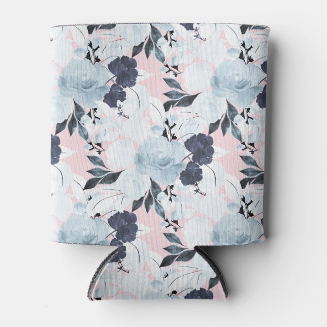 Rafraîchisseur Pour Canette Peinture d'aquarelle florale bleu (Devant)