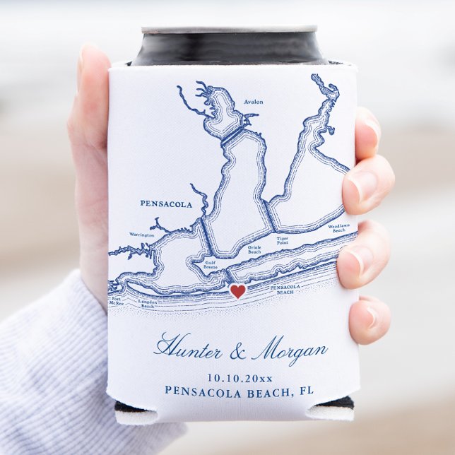 Rafraîchisseur Pour Canette Pensacola Beach Floride Carte Mariage Faveur (Pensacola Beach Florida koozie wedding favor can cooler map coozie from Coastal Map Designs)