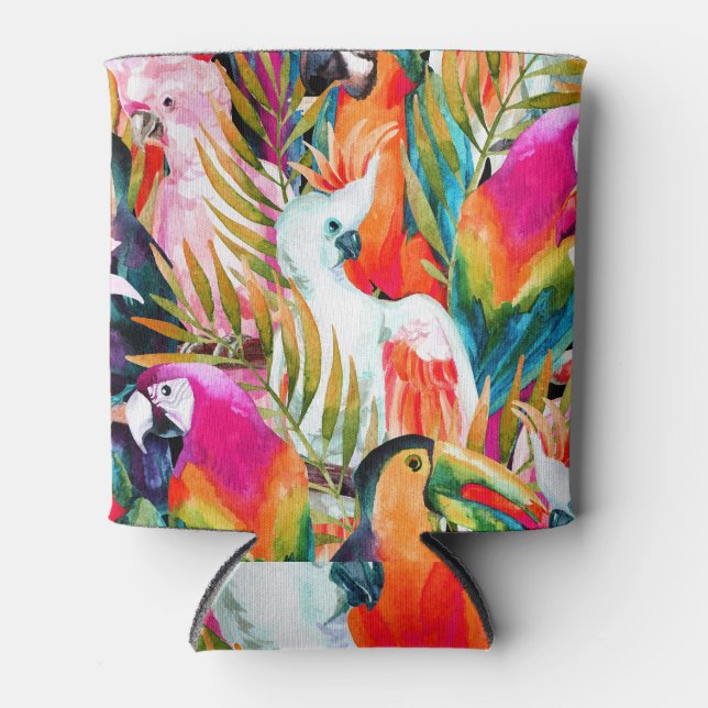 Rafraîchisseur Pour Canette Perroquets d'aquarelle : Motif Tropical (Devant)