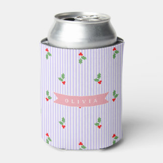 Rafraîchisseur Pour Canette Personalized Cute Striped Holiday Christmas Holly 