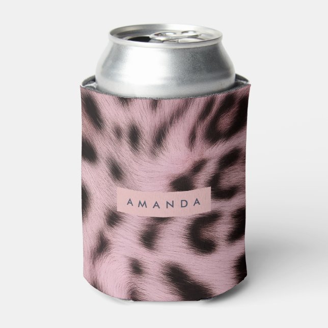 Rafraîchisseur Pour Canette Personalized Pink Faux Fur Leopard Print (Can devant)
