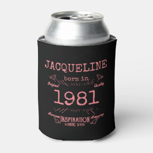 Rafraîchisseur Pour Canette Personnalisé 40e anniversaire 1981 Rose Noir Vint