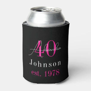 Rafraîchisseur Pour Canette Personnalisé 40e anniversaire Black Hot rose
