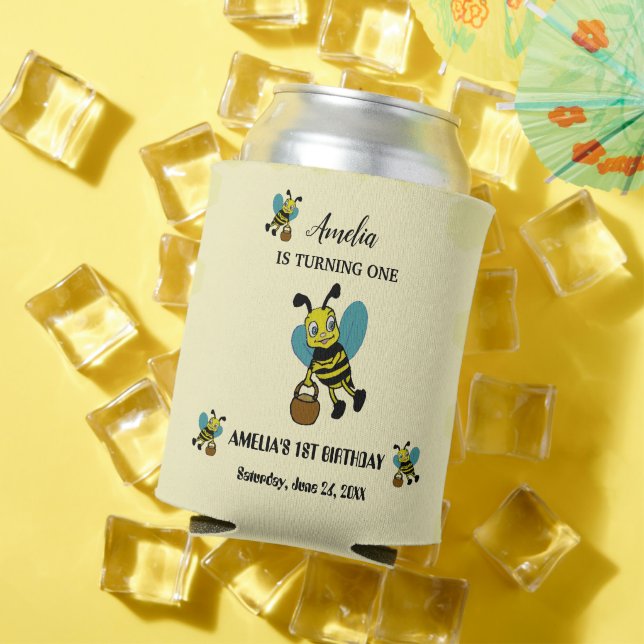 Rafraîchisseur Pour Canette Personnalisé thème de l'abeille 1er fête d'anniver (Été in situ)