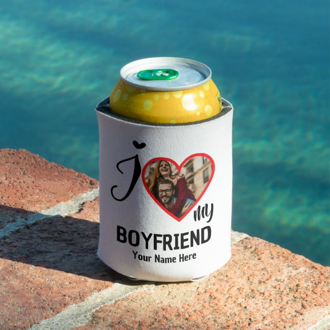Rafraîchisseur Pour Canette Personnalisé Valentines Coeur Photo J'aime Mon cop (Piscine in situ)