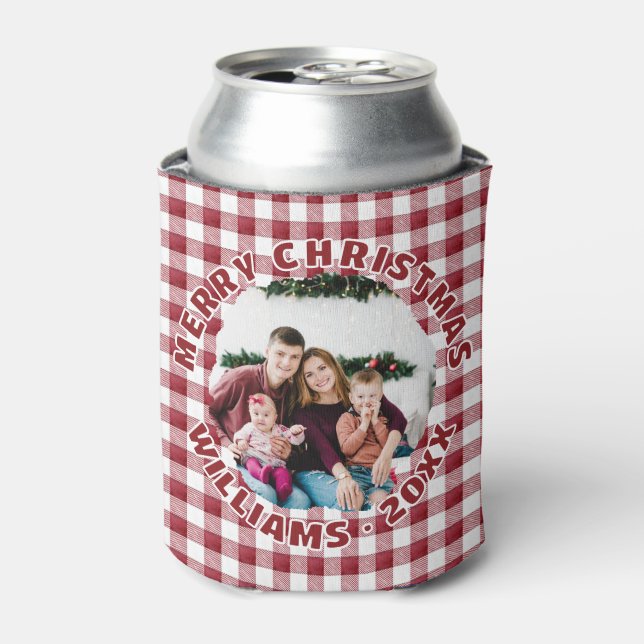 Rafraîchisseur Pour Canette Photo de famille personnalisée Red Plaid Noël (Can devant)