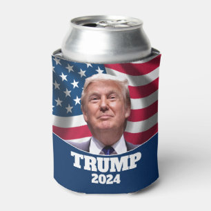 Rafraîchisseur Pour Canette Photo Donald Trump avec drapeau américain 2024