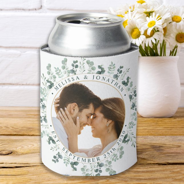 Rafraîchisseur Pour Canette Photo moderne Eucalyptus Mariage personnalisé (Créateur téléchargé)