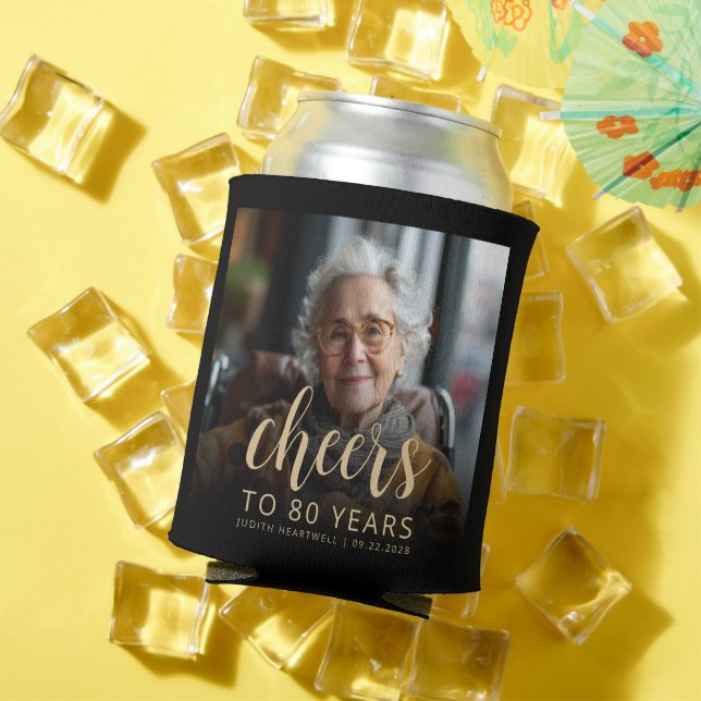 Rafraîchisseur Pour Canette Photo personnalisée Fête du 80e anniversaire (Été in situ)